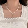 Collar elegante con forma de lazo y perla estilo Chanel para clavícula, ligero, de lujo, con un toque de personalidad para celebridades de Internet.