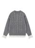 Suéter de Encaje Coreano con Empalme Retro Retorcido Cuello en V Gris para Mujer 2025 Nuevo Otoño e Invierno Suéter de Punto Holgado