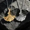 E-commerce joyería personalizada popular colgante de hoja de ginkgo acero de titanio chapado en oro collar de hoja cadena de suéter de moda SP743