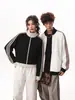 Chaqueta Cardigan Deportiva Estilo Americano Tallas Grandes para Mujer Primavera Otoño Rayas Conjunto de Pareja Sudadera con Capucha Manga Larga para Hombre Cuello Alto Holgado