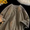 Nueva Camiseta de Algodón de Moda Batik Vintage Holgada de Manga Corta Color Salteado Lavada Vieja para Hombre Pareja Top Dopamina