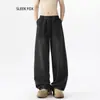 Calça Casual de Algodão Puro Lavado com Cordão na Cintura, Design de Nicho, Caimento Fluido, Outono Inverno, Com Pelúcia Quente, Versátil, Calça de Moletom Masculina