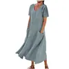 Vestido Feminino Transfronteiriço Europeu e Americano Amazon Cor Sólida Gola Redonda Manga Curta Bainha Longa Solta