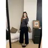 Jeans cortos de mezclilla azul para mujer, nuevo estilo otoño 2026, rectos retro versátiles de pierna ancha H082605