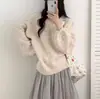 Suéter de punto con mangas de farol estilo coreano para mujer, jersey, nueva colección primavera y otoño, holgado, suave, delicado, top de punto versátil para mujer