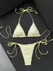 Conjunto de Biquíni Rosa de Renda Novo 2027 para Mulheres, Maiô Triângulo com Amarração no Pescoço, Roupa de Banho Sexy para Férias na Praia