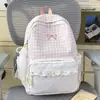 Mochila de Viaje Linda a Cuadros con Lunares y Ribete de Encaje Estilo Girly Mochila de Estudiante Estilo Dulce Japonés