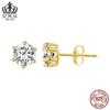 Avale Aretes Originales de Plata Esterlina S925 de Seis Garras con Zirconia Simples Blancos Chapados en Oro Personalizados Versátiles Bse615