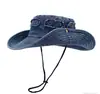 Sombrero de Vaquero Occidental, Versátil Sombrero de Pescador de Ala Ancha para Montañismo y Acampada al Aire Libre, Sombrero de Sol Retro Lavado para la Costa Venta al por Mayor