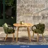 Villa Nórdica Silla de Comedor de Madera Maciza Terraza de Ocio Mesa Redonda de Teca Balcón al Aire Libre Mesa y Silla de Té Silla Creativa de Ratán Juego de Tres Piezas