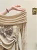 Principios de otoño, increíblemente hermoso, dobladillo con volantes, tie-dye, camiseta de manga larga de un solo hombro para mujer, mangas acampanadas elegantes, top básico