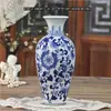 Jarrón de porcelana azul y blanco antiguo estilo chino, adornos florales de escritorio, decoración para mueble de TV de sala de estar, recibidor, estante antiguo