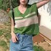 Colete Tricotado Feminino Verão Fino Solto Design Vazado Senso de Estilo Nicho Cor Contrastante Gola V Empilhado Sem Mangas Top