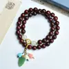 Pulseira de Sândalo Vermelho Folha Pequena, Contas Budistas, Pulseira de Casal Feminina, Joias Retrô Literárias, Acessórios Simples de Madeira Estilo Étnico