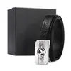 Cinturón de Acero Inoxidable para Hombre con Hebilla Automática, Estilo Oficina de Gama Alta, Negro con Patrón de Búfalo Capa Superior, Venta al por Mayor desde Fabricante
