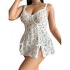 Pijama Sexy Sexy Europeia e Americana Transfronteiriça para Mulheres Floral Transparente Renda Malha Tamanho Grande Saia Suspender Conjunto Tanga