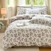 Juego de Ropa de Cama de Cuatro Piezas Floral de Primavera 100% Algodón para Uso en el Hogar, Funda de Edredón Suave de Algodón Puro, Sábana Bajera Matrimonial, Juego de Cuatro Piezas para Todas las Estaciones