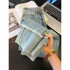 Jeans Azules Cortos de Pierna Ancha para Mujer, Primavera, Cintura Alta, Sueltos, Combinan con Todo, Pequeños, Estrechos, Casuales, Rectos, Pantalones de Pierna Ancha