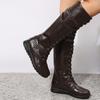 Botas de mujer de talla grande transfronterizas 2023, nuevas botas altas con cremallera lateral, botas de caballero europeas y americanas, botas de cuero con hebilla de cinturón plano, venta al por mayor