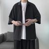 Camisa de hombre de manga corta suelta estilo Hong Kong con mangas de cinco puntos, fina, estilo coreano, de verano, sencilla y de moda, informal.