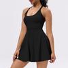 1016 Vestido de Yoga de una Pieza con Almohadilla en el Pecho, Falda para Tenis y Bádminton, Falso Dos Piezas, Tela de Secado Rápido para Mujer, Vestido Deportivo Espalda Descubierta para Fitness