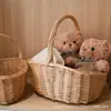 Bolso Tejido de Mimbre Hecho a Mano Cesta de Almacenamiento de Frutas de Mimbre Tejido de Bambú Cesta de Bambú Cesta de Verduras Cesta de Picnic Almacenamiento