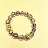 Pulsera para Mujer Versátil de Lujo Ligero con Cuentas de Oración de Doble Círculo de Vidrio con Lámina Dorada Púrpura de Taro y Accesorios de Esmalte Estilo Tíbet