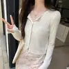 Falda Elegante Estilo Francés con Cárdigan de Punto Fino de un Solo Botón para Mujer Primavera y Verano Nuevo Top Corto Coreano Protector Solar