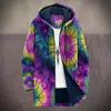2025 Cardigan Casual Masculino com Capuz e Zíper Padrão Tie-Dye Cross-Border Temu Jaqueta de Algodão Forro Cinza DIY