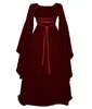 Vestido Medieval Manga Longa Gola Redonda Cinto Irregular Adulto Feminino Halloween Retro Drama Fantasias