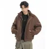 Chaqueta de Algodón de Invierno Estilo Americano Cuadros Falsa Dos Piezas Cuello Alto para Hombre, Abrigo de Algodón Cálido Estilo Vintage Old Money Tendencia