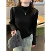 Camiseta base forrada de forro polar para mujer, nuevo estilo otoño e invierno 2025, suéter de forro polar integrado de alta gama, engrosado, con cuello semi-alto