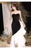 Vestido Negro de Lentejuelas Strapless de Alta Calidad Vestido de Anfitriona Vestido Cola de Pez Vestido de Noche para Banquetes Vestido Largo con Volantes de Lujo Ligero