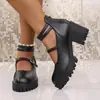 Nuevos Mocasines Antideslizantes de Gran Tamaño para Mujer con Hebilla de Una Línea y Tacón Alto para Comercio Exterior Transfronterizo 2025