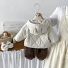 Conjunto de Tres Piezas para Bebé Niña Dianxi: Chaqueta Gruesa con Capucha y Forro Polar, Leggings de Invierno con Estampado de Estrellas para Bebé