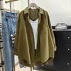 Camisa Grossa de Algodão Off-White para Mulheres, Nova Camisa Casual Solta Estilo Coreano para Primavera e Outono, Camisa de Workwear de Comprimento Médio