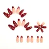 Puntas de uñas rojas y blancas de lunares con forma de almendra, manicura francesa roja retro, pegatinas de uñas postizas de lunares, venta al por mayor para ventas transfronterizas