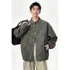 Jaqueta de Couro PU Gola Alta Padrão Escuro High Street Americana Masculina Outono Tamanho Grande Tendência Solta Vilão Bonito Jaqueta de Motocicleta