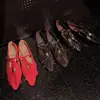 Zapatos Planos de Piel de Oveja con Punta Fina para Mujer con Tira en T y Borlas, Nuevos Zapatos Mary Jane Retro de Piel Genuina para Mujer