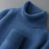 Suéter masculino de lã pura com gola alta, cor sólida, casual de negócios, caimento solto, malha de tricô, pulôver, camiseta de malha