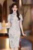 Tang é anexado ao estilo chinês manga curta cheongsam 2025 novo verão feminino melhorado fresco e elegante vestido de temperamento
