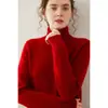 Nuevo suéter de cachemira de cuello alto para mujer, con cuello alto, corte holgado, material grueso, color liso simple y diseño de punto pullover