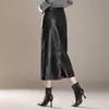 Falda de Cuero, Falda Midi Ajustada a la Cadera para Mujer, Nueva Moda Femenina Primavera 2026, Falda Lápiz Recta de Longitud Media con Abertura, Elegante y con Estilo