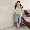 Camiseta Listrada de Manga Curta de Verão para Meninas Top de Desenho Animado Novo Estilo 2026 Moda de Verão para Meninas Camiseta Básica Listrada