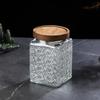 Frasco de vidrio transparente con relieve tallado y sellado, creativo, con tapa de bambú, grande y pequeño, para cocina