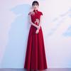 Vestido Longo de Performance Coro Vermelho Vestido de Apresentador Vestido de Noite Feminino Vestido para Banquete de Casamento Noiva Brinde Estilo Chinês Cheongsam