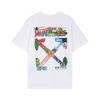 Nueva camiseta de verano de cuello redondo de manga corta con grafiti de flecha de dibujos animados de OFF WHITE para hombre y mujer, talla grande
