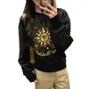 Sudadera con cuello redondo estilo retro americano de girasol, corte holgado para otoño e invierno, estiliza, elegante, casual y relajada, prenda exterior