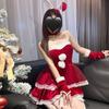 Guoyun Lencería Sexy Femenina Terciopelo Navidad Sexy Camisa Chica Conejito Pura Deseo Encaje Vestido Set