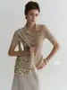 Suéter de punto Biebe estilo retro con cuello polo artístico para mujer, estilo fino de verano, elegante y adelgazante, hombro normal, top de manga corta